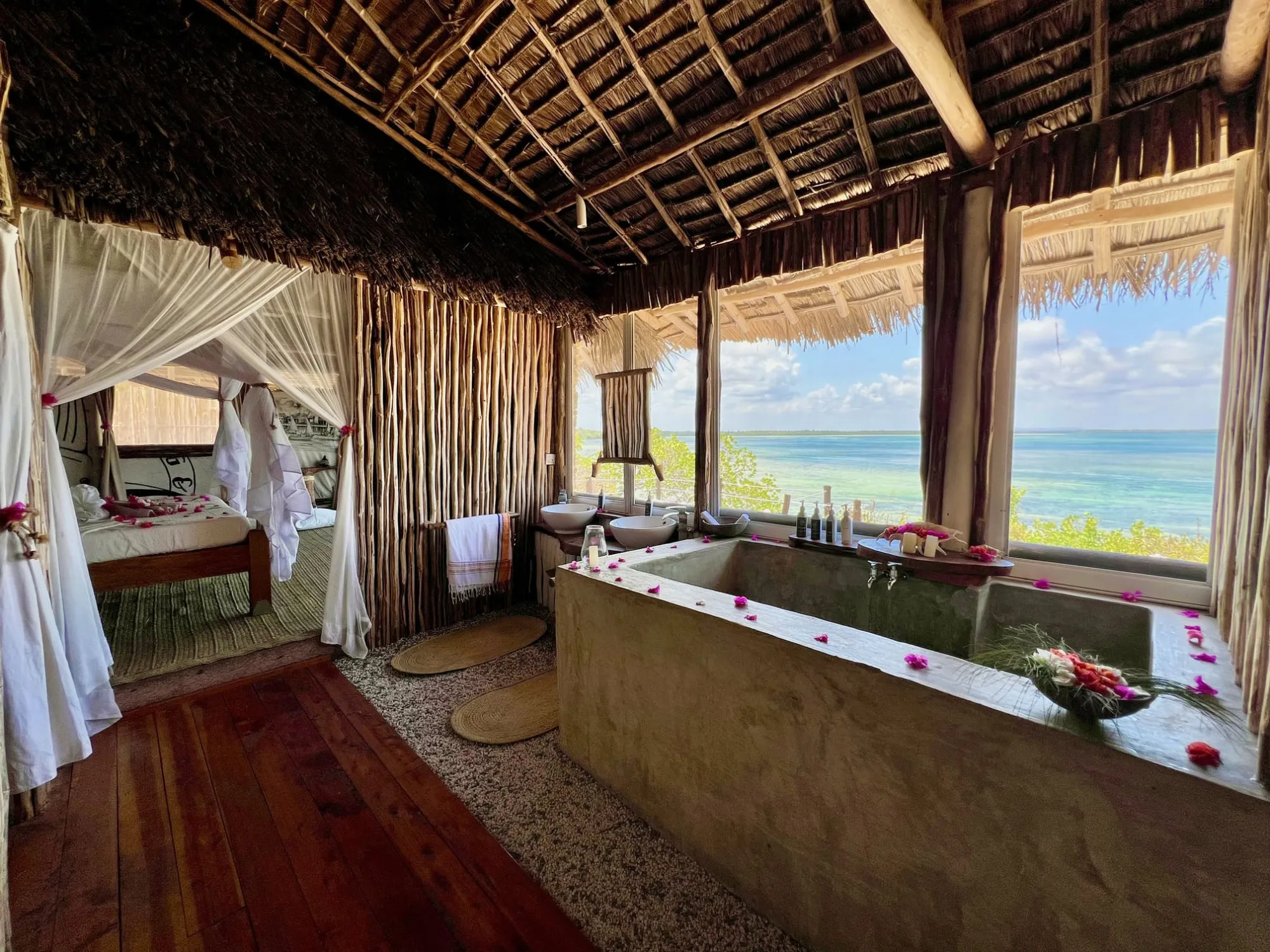 The Imperial Banda suite with its wide wooden terrace looking out over Mida Creek and the ocean